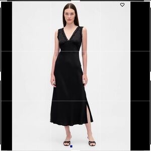 THE GAP Satin Lace-Trim V-Neck Maxi Slip Dress